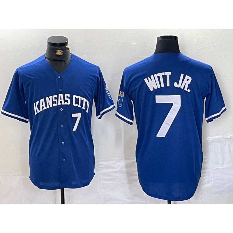 Kansas City Royals #7 Bobby Witt Jr Number Blue KLUNKIM Cool Base Stitched Jersey