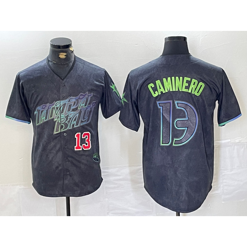 Tampa Bay Rays #13 Junior Caminero Number Charcoal KLUNKIM 2024 City Connect Limited Stitched Jersey 2