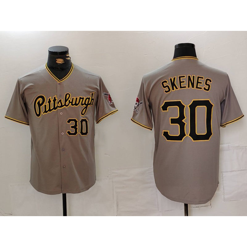 Pittsburgh Pirates #30 Paul Skenes Number Grey KLUNKIM Stitched Jersey