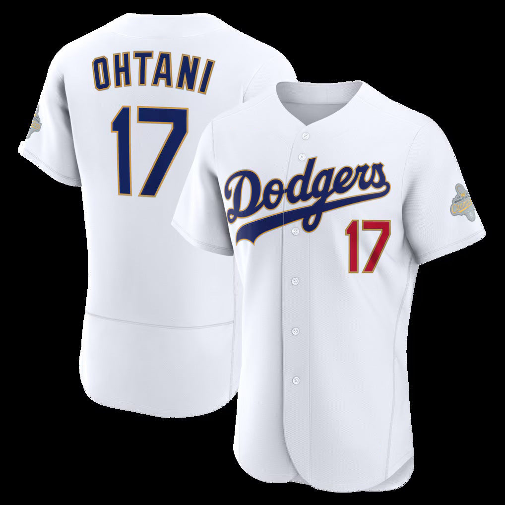 Los Angeles Dodgers #17 Shohei Ohtani White KLUNKIM 2026 Gold Collection Authentic Jersey