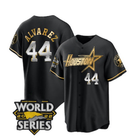 Houston Astros #44 Yordan Alvarez Black Gold KLUNKIM 2022 World Series Stitched Jersey