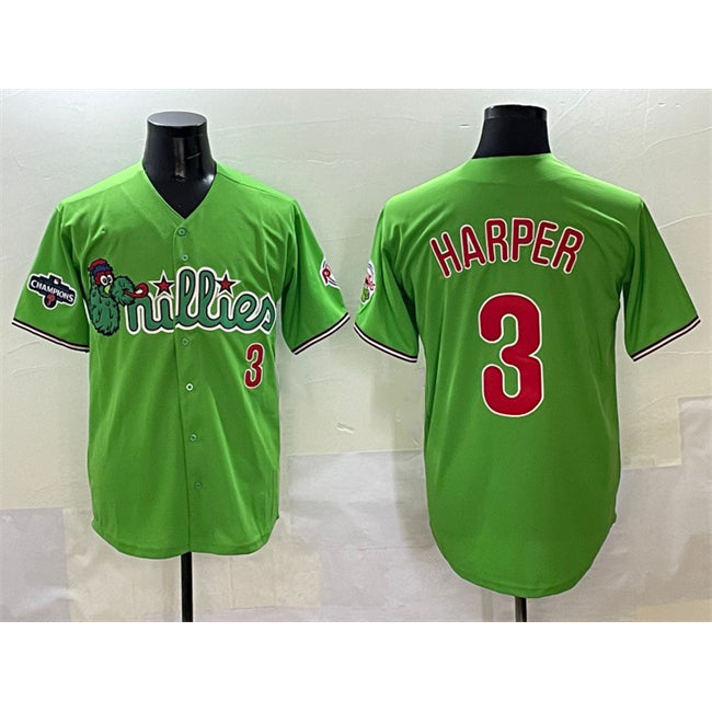 Philadelphia Phillies #3 Bryce Harper Light Green KLUNKIM Phanatic With 2024 Division Champions Patch Limited Stitched Jersey