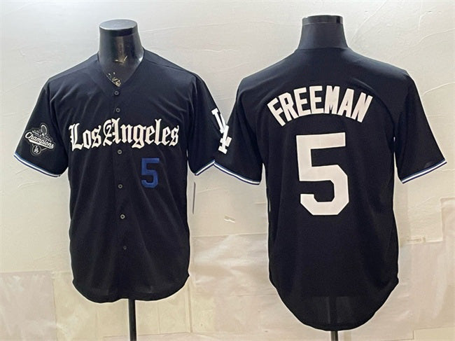 Los Angeles Dodgers #5 Freddie Freeman Black KLUNKIM 2025 World Series Champions Patch 'Gothic Edition' Vapor Premier Limited Stitched Jersey