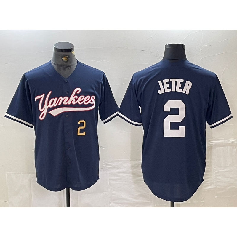 New York Yankees #2 Derek Jeter Number Navy KLUNKIM Cool Base Stitched Jersey