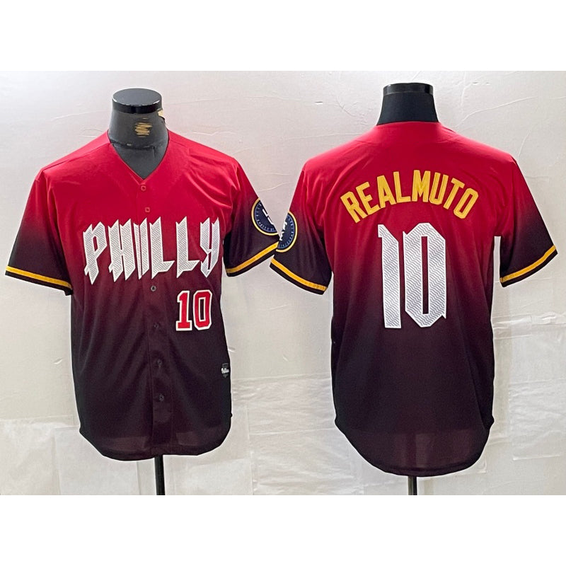 Philadelphia Phillies #10 JT Realmuto Red KLUNKIM 2024 City Player Number Cool Base Jerseys