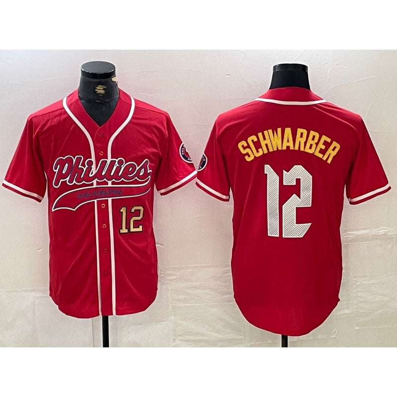 Philadelphia Phillies #12 Kyle Schwarber Red KLUNKIM 2024 City Connect Limited Stitched Jersey 3