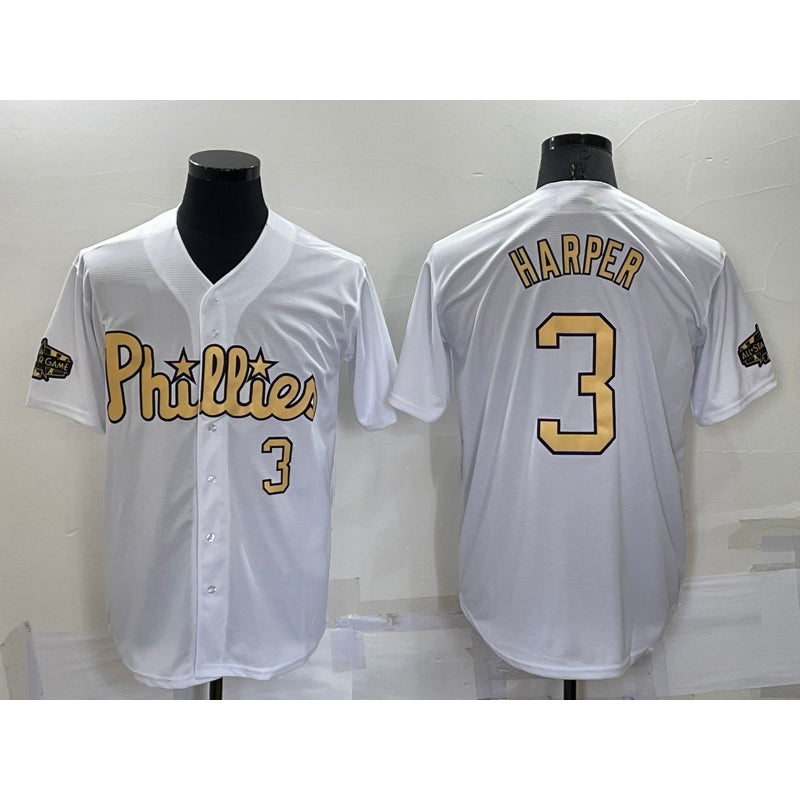 Philadelphia Phillies #3 Bryce Harper Number White KLUNKIM 2022 All Star Stitched Cool Base Jersey