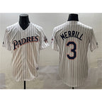San Diego Padres #3 Jackson Merrill White KLUNKIM Throwback With Patch Cool Base Stitched Jersey