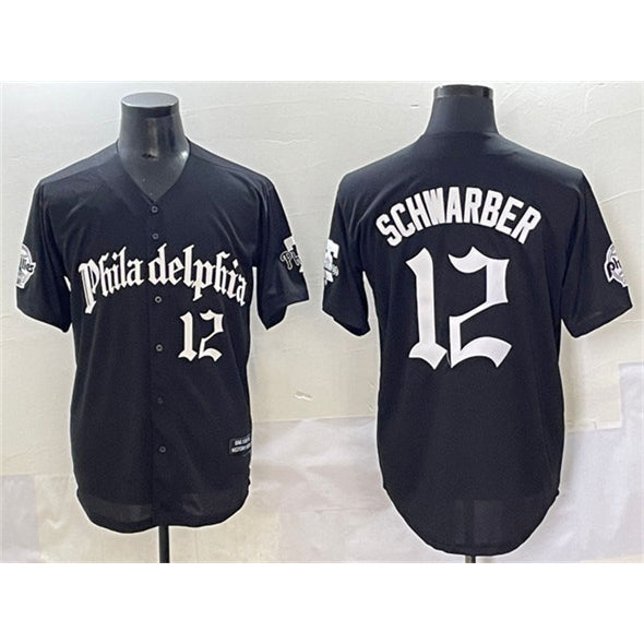 Philadelphia Phillies #12 Kyle Schwarber Black KLUNKIM Gothic Vapor Limited Stitched Jersey