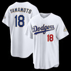 Los Angeles Dodgers #18 Yoshinobu Yamamoto White KLUNKIM 2026 Gold Collection Stadium Jersey