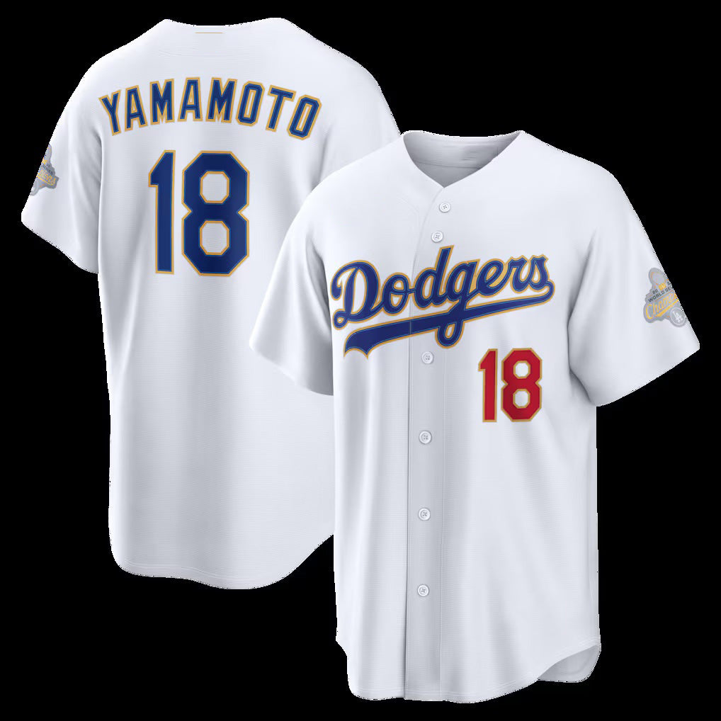 Los Angeles Dodgers #18 Yoshinobu Yamamoto White KLUNKIM 2026 Gold Collection Stadium Jersey