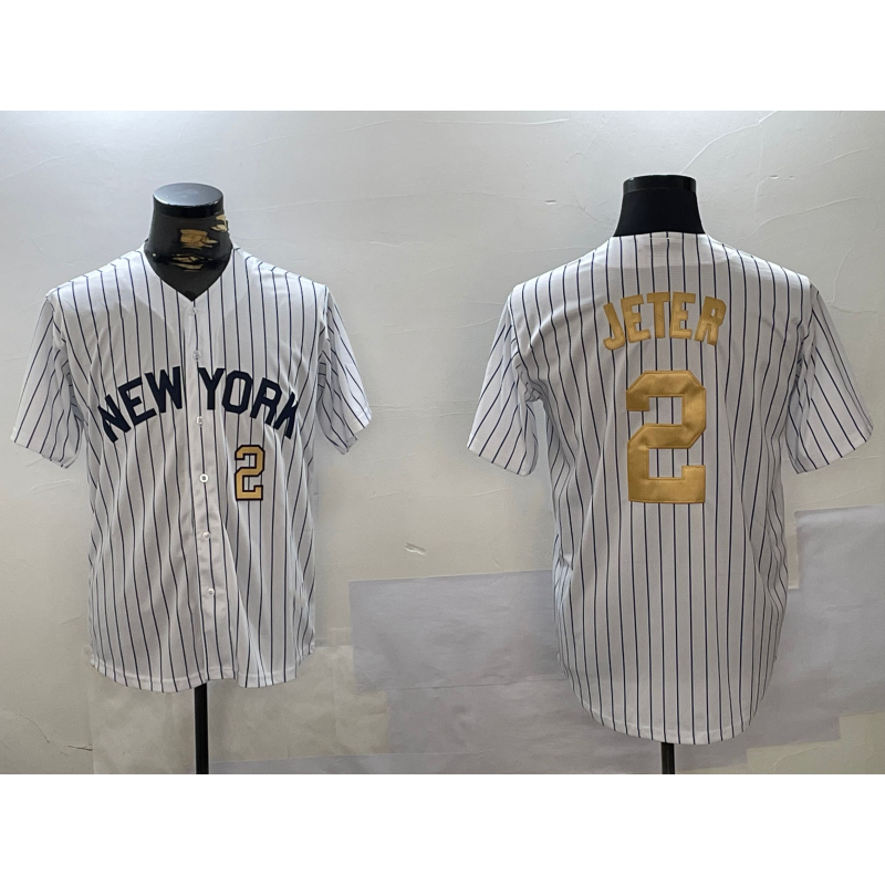 New York Yankees #2 Derek Jeter White KLUNKIM Pinstripe Fashion Cool Base Jerseys