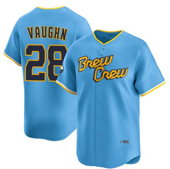 Milwaukee Brewers #28 Andrew Vaughn Powder Blue KLUNKIM City Connect Limited Stitched Jersey