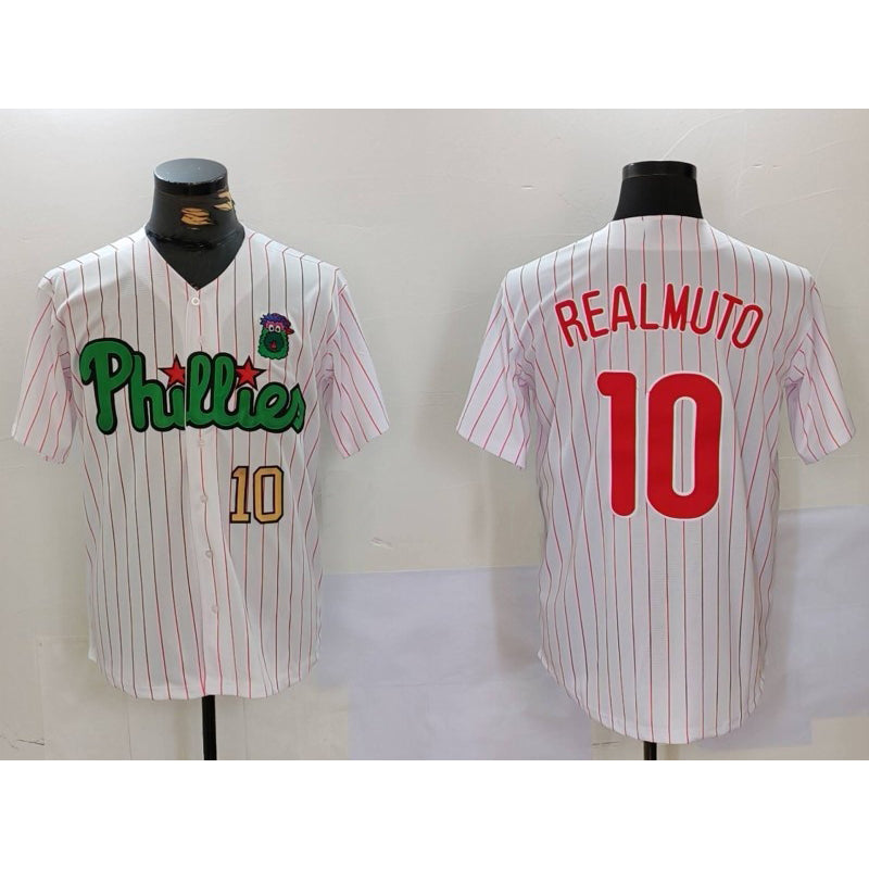 Philadelphia Phillies #10 J.T. Realmuto White Green KLUNKIM Cool Base Stitched Jerseys