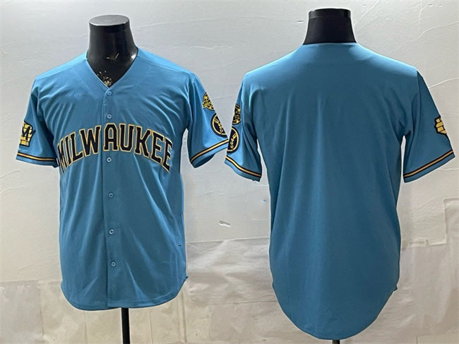 Milwaukee Brewers Blank Blue KLUNKIM With Home & Bob Uecker Patch Stitched Jersey