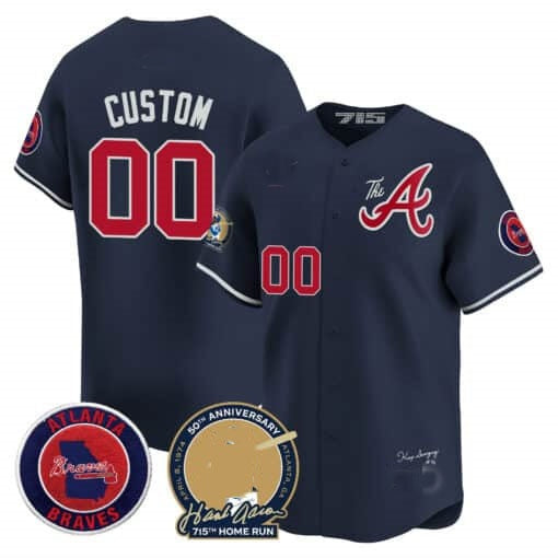 Custom Atlanta Braves Hank Aaron 715th Home Run Patch Vapor Premier Limited Jersey V2 ¨C Navy KLUNKIM