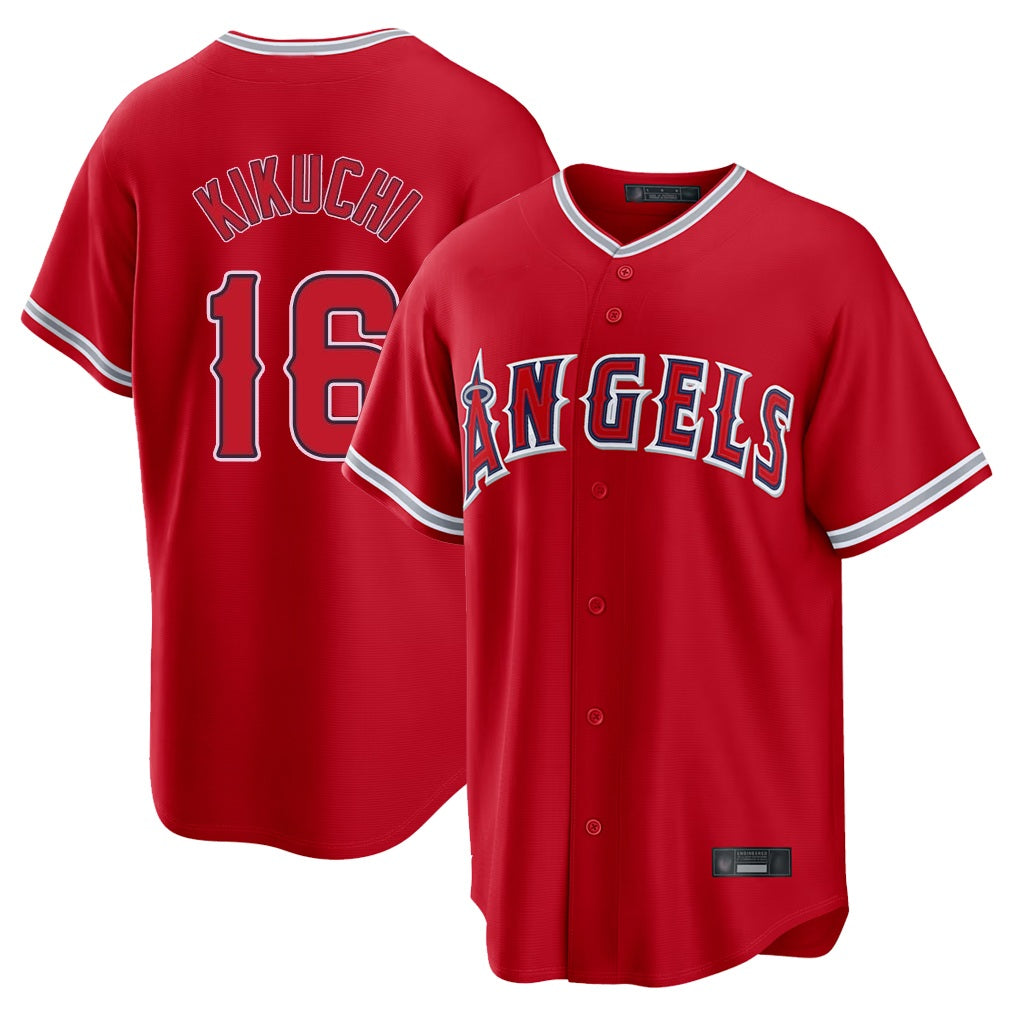 Los Angeles Angels #16 Yusei Kikuchi Player Red KLUNKIM Home Game Stitched Jerseys