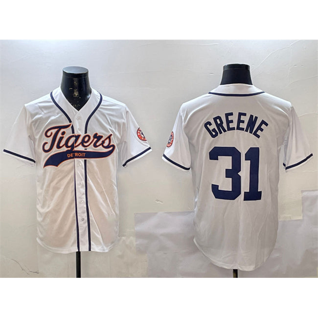 Detroit Tigers #31 Riley Greene White KLUNKIM With Patch Cool Base Stitched Jersey