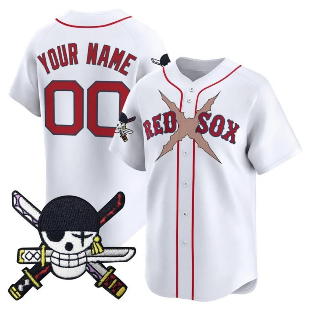 Custom Boston Red Sox x One Piece White KLUNKIM Zoro Patch Vapor Premier Limited Jersey - Stitched