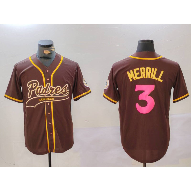 San Diego Padres #3 Jackson Merrill Brown KLUNKIM Cool Base Stitched Jerseys