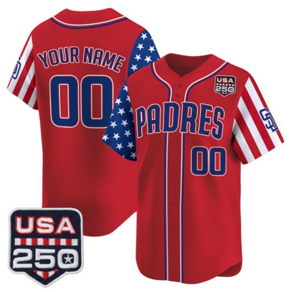 Custom San Diego Padres America 250 Edition Vapor Premier Limited Red KLUNKIM Stitched Jerseys