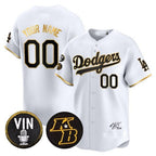 Custom Los Angeles Dodgers Vin Patch & Kobe Bryant Signature Vapor Premier Limited Jersey ¨C White Gold KLUNKIM