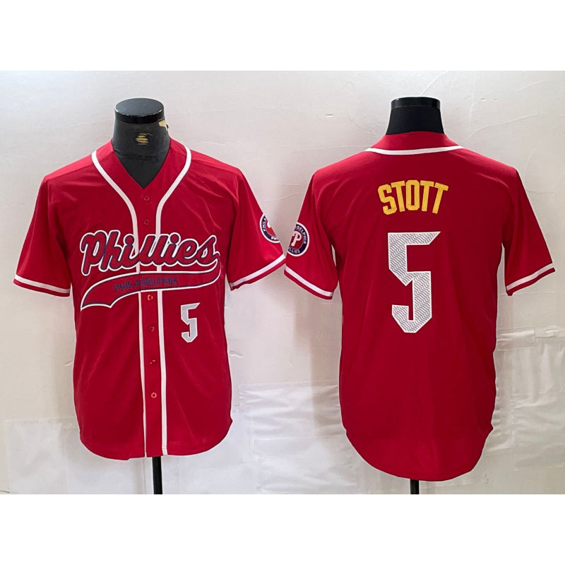 Philadelphia Phillies #5 Bryson Stott Number Red KLUNKIM Cool Base Stitched Jersey 2