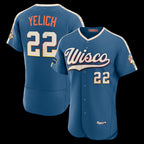 Milwaukee Brewers #22 Christian Yelich Mineral Blue KLUNKIM 2026 City Connect Authentic Sponsor Patch Jersey