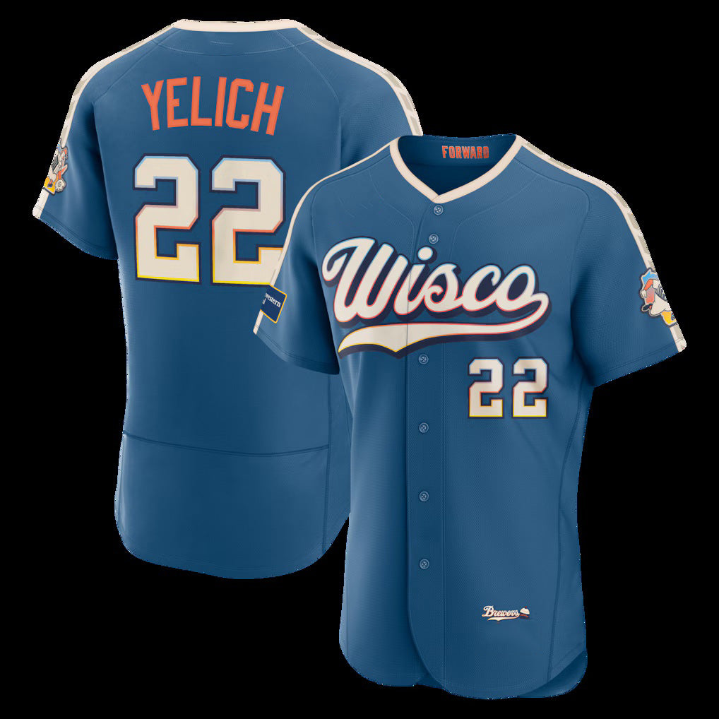 Milwaukee Brewers #22 Christian Yelich Mineral Blue KLUNKIM 2026 City Connect Authentic Sponsor Patch Jersey