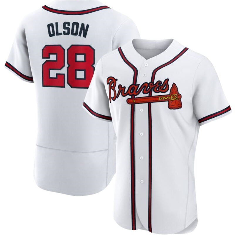 Atlanta Braves #28 Matt Olson White KLUNKIM Flex base Jersey