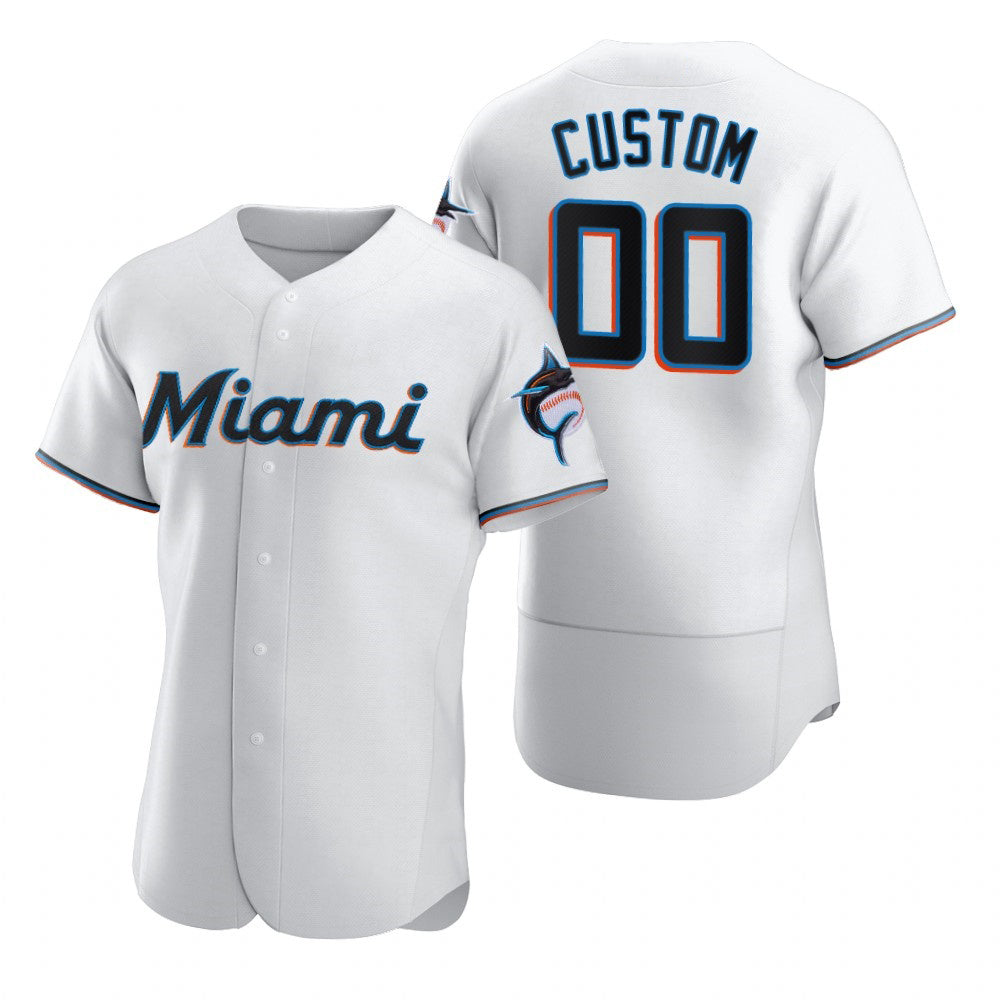 Custom Miami Marlins White KLUNKIM 2020 Stitched Flex Base Jersey
