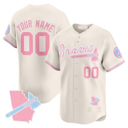 Custom Atlanta Braves Bubblegum Pink Vapor Premier Limited Jersey ¨C Cream KLUNKIM