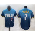 Philadelphia Phillies #7 Trea Turner Number Blue KLUNKIM 2024 City Connect Limited Stitched Jerseys
