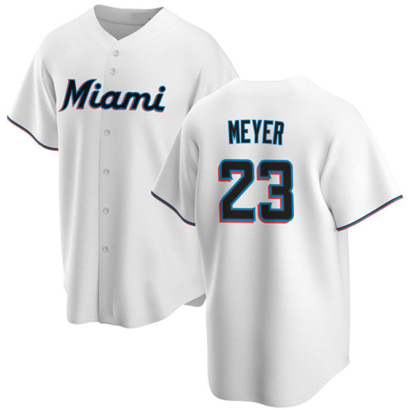 Miami Marlins #23 Max Meyer White KLUNKIM Cool Base Stitched Jersey