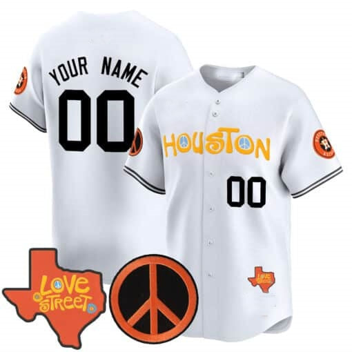 Custom Houston Astros Love Street & Peace Sign Patch Vapor Premier Limited Jersey V2 -White KLUNKIM