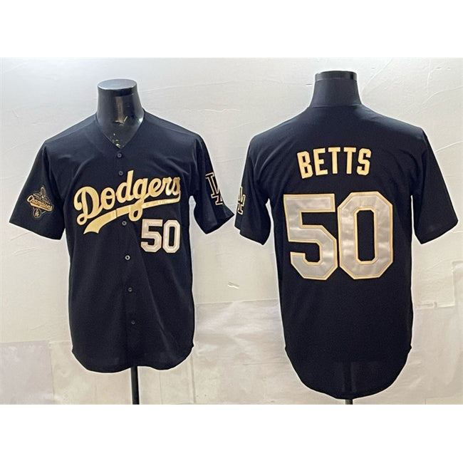 Los Angeles Dodgers #50 Mookie Betts Black Gold KLUNKIM 2025 World Series Champions Patch Limited Stitched Jersey