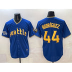 Seattle Mariners #44 Julio Rodr¨ªguez Royal KLUNKIM With 2025 AL West Division Champions Patch City Connect Limited Stitched Jersey