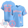 Custom Houston Astros Love Street & Peace Sign Patch Bubblegum Pink Vapor Premier Limited Jersey ¨C All Stitched Blue KLUNKIM