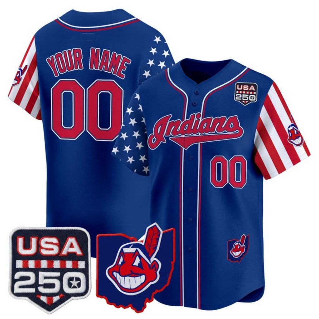 Custom Cleveland Indians Royal KLUNKIM America 250 Edition Vapor Premier Limited Jersey - All Stitched