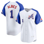 Atlanta Braves #1 Ozzie Albies White KLUNKIM City Connect Limited Player Jersey