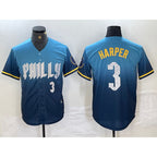 Philadelphia Phillies #3 Bryce Harper Number Blue KLUNKIM 2024 City Connect Limited Stitched Jersey