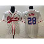 Atlanta Braves #28 Matt Olson White KLUNKIM Cool Base With Patch Stitched Jersey 2