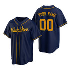 Custom Milwaukee Brewers Navy KLUNKIM Stitched Cool Base Jersey