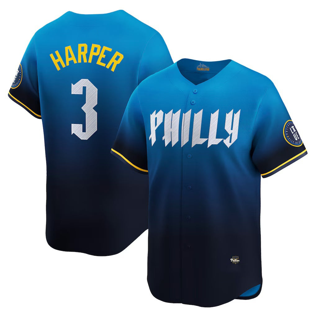 Philadelphia Phillies #3 Bryce Harper Blue KLUNKIM City Connect Limited Player Jersey