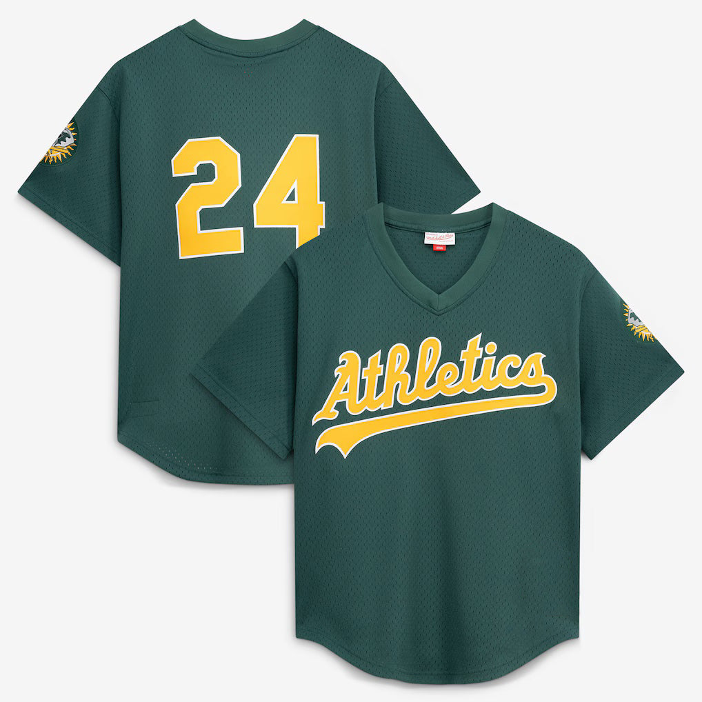 Oakland Athletics #24 Rickey Henderson Mitchell & Ness Green KLUNKIM Authentic Batting Practice Jersey
