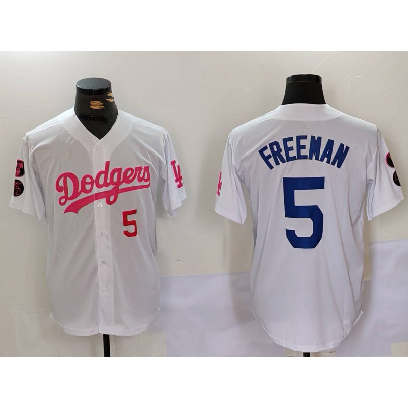 Los Angeles Dodgers #5 Freddie Freeman White Pink KLUNKIM Vin & Kobe Patch Stitched Jerseys