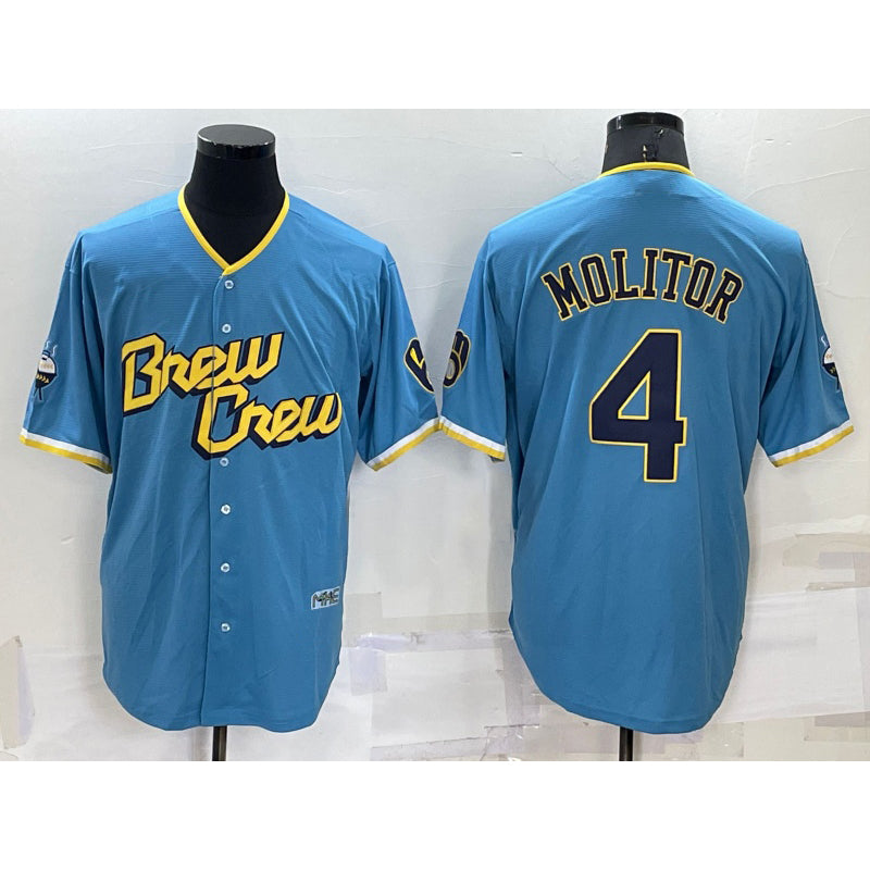 Milwaukee Brewers #4 Paul Molitor Blue KLUNKIM 2022 City Connect Cool Base Stitched Jersey