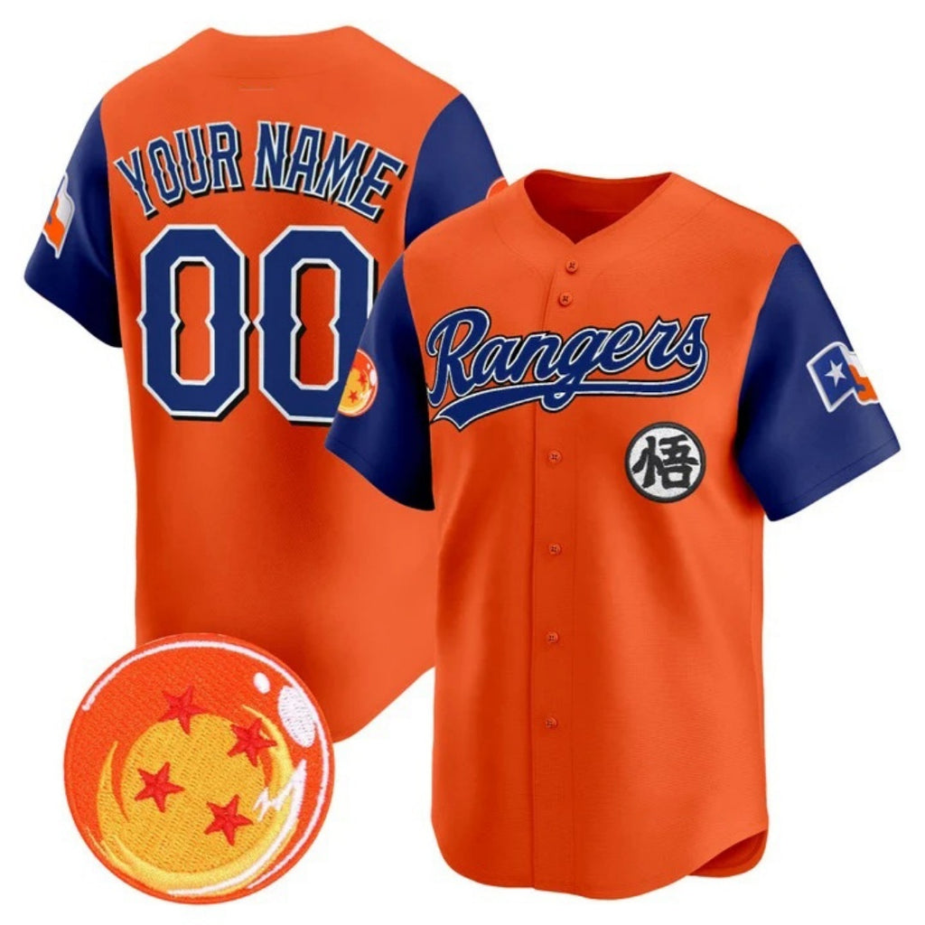Custom Texas Rangers x Dragon Ball Royal Orange KLUNKIM Vapor Premier Limited Jersey - All Stitched