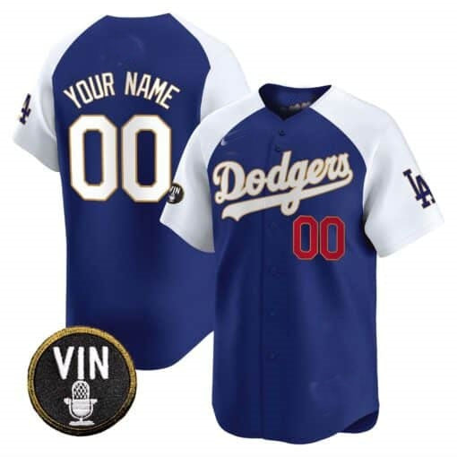 Custom Los Angeles Dodgers Vin Scully Patch Gold Trim Vapor Premier Limited Jersey ¨C Royal White KLUNKIM