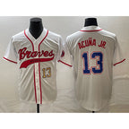 Atlanta Braves #13 Ronald Acuna Jr Number White KLUNKIM Cool Base With Patch Stitched Jersey